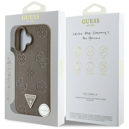Étui MagSafe pour Apple iPhone 16, Guess, Peony Grained Hot Stamp Triangle, Marron