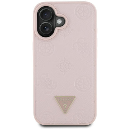 Coque MagSafe pour Apple iPhone 16, Guess, Peony Grained Hot Stamp Triangle, Rose