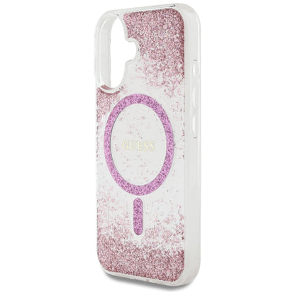 Coque MagSafe pour Apple iPhone 16, Guess, Resin Bottom Glitter, Rose