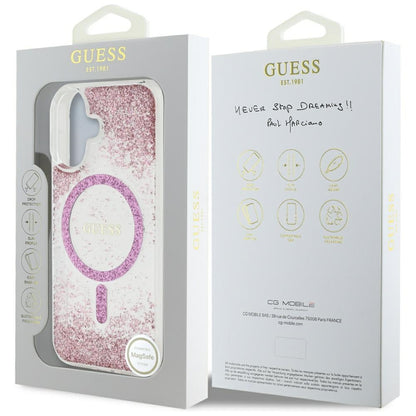 Coque MagSafe pour Apple iPhone 16, Guess, Resin Bottom Glitter, Rose
