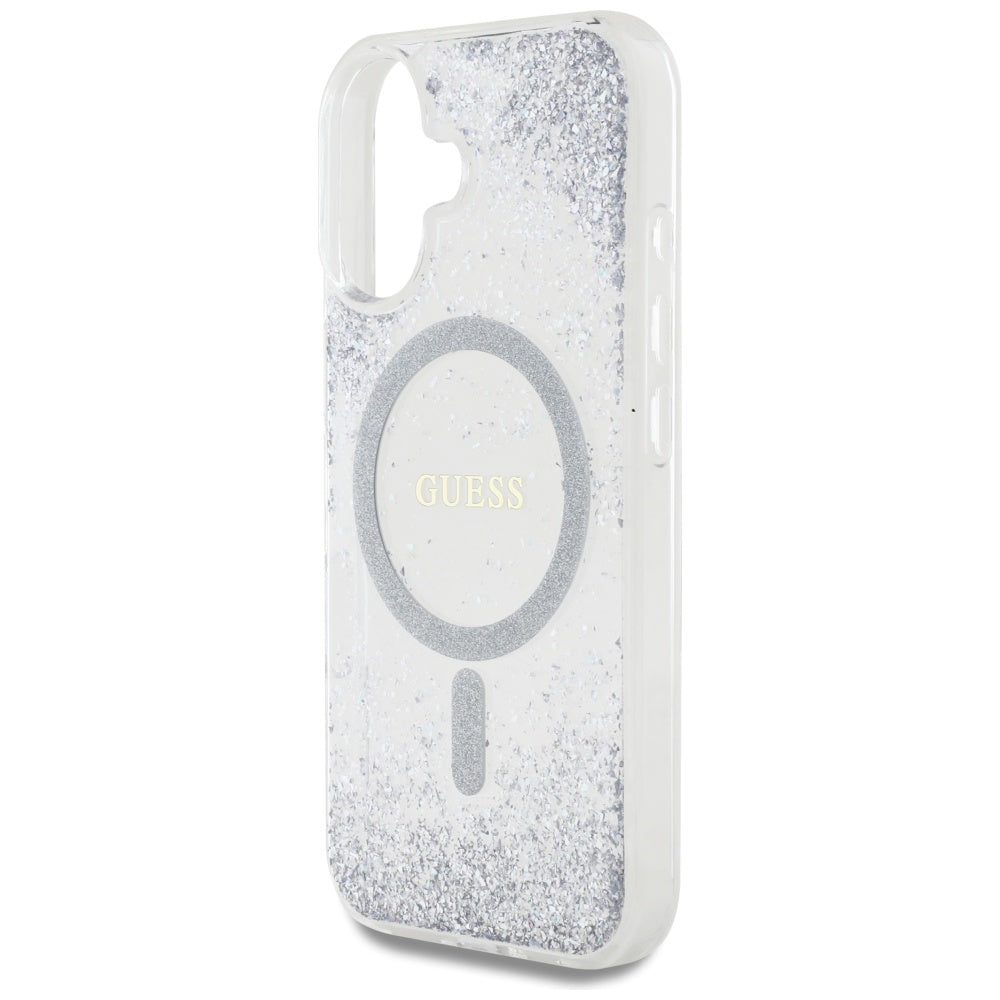 Coque MagSafe pour Apple iPhone 16, Guess, Resin Gradient Glitter, Argentée