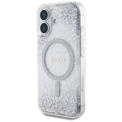 Coque MagSafe pour Apple iPhone 16, Guess, Resin Gradient Glitter, Argentée