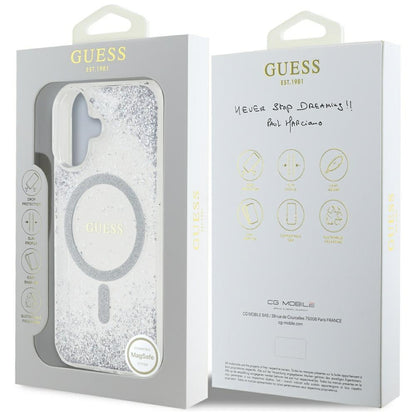 Coque MagSafe pour Apple iPhone 16, Guess, Resin Gradient Glitter, Argentée