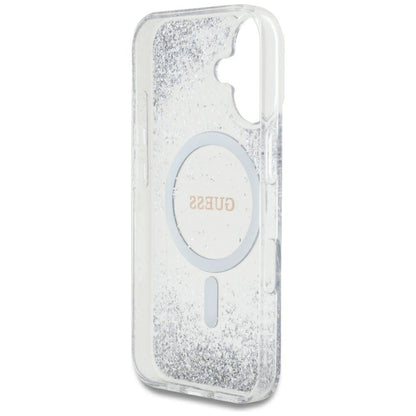 Coque MagSafe pour Apple iPhone 16, Guess, Resin Gradient Glitter, Argentée