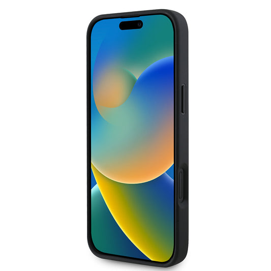 Coque MagSafe pour Apple iPhone 16, Guess, Saffiano Peony Classic Logo, Noire