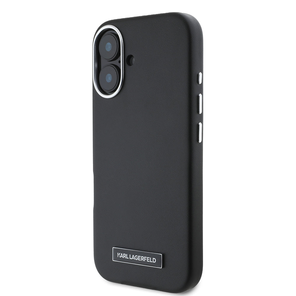 Étui MagSafe pour Apple iPhone 16, Karl Lagerfeld, Plaque Métallique FW, Noir