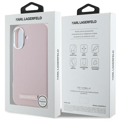 Coque MagSafe pour Apple iPhone 16, Karl Lagerfeld, Plaque Métallique FW, Rose