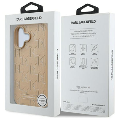 Coque MagSafe pour Apple iPhone 16, Karl Lagerfeld, Hot Stamp, Beige