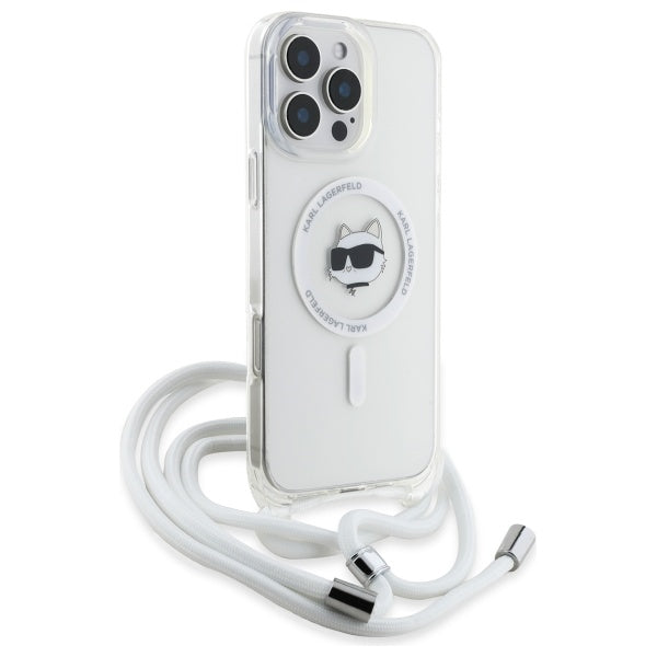 Housse MagSafe pour Apple iPhone 16, Karl Lagerfeld, IML Crossbody Choupette's Head with Strap, Transparente