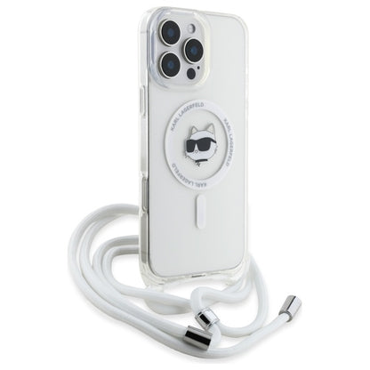 Housse MagSafe pour Apple iPhone 16, Karl Lagerfeld, IML Crossbody Choupette's Head with Strap, Transparente