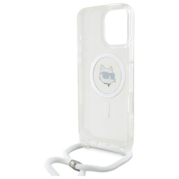 Housse MagSafe pour Apple iPhone 16, Karl Lagerfeld, IML Crossbody Choupette's Head with Strap, Transparente