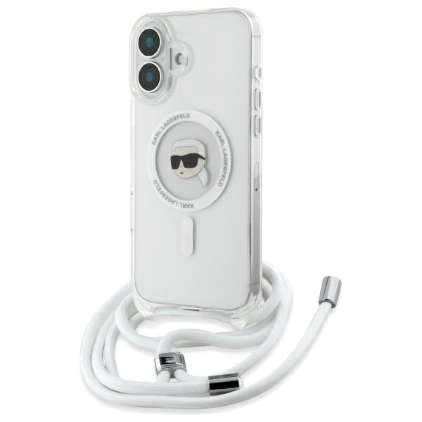 Étui MagSafe pour Apple iPhone 16, Karl Lagerfeld, IML Crossbody Karl's Head, Transparent