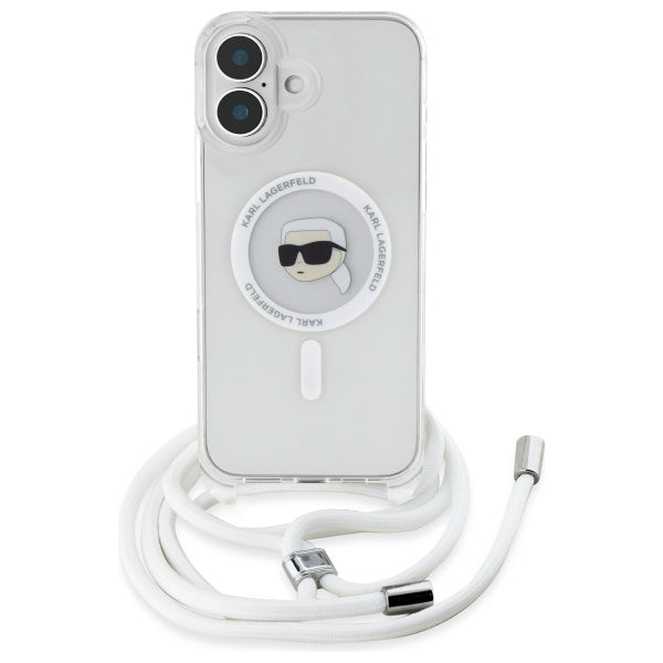 Étui MagSafe pour Apple iPhone 16, Karl Lagerfeld, IML Crossbody Karl's Head, Transparent