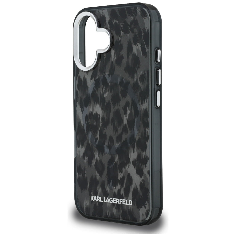 MagSafe Case for Apple iPhone 16, Karl Lagerfeld, IML Leopard Pattern, Black