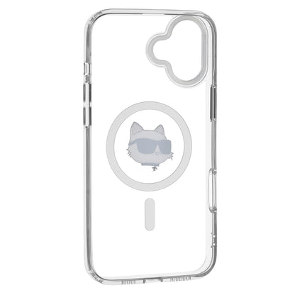 Coque MagSafe pour Apple iPhone 16, Karl Lagerfeld, IML Metal Choupette's Head, Blanche