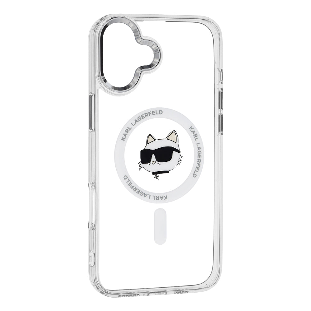 Coque MagSafe pour Apple iPhone 16, Karl Lagerfeld, IML Metal Choupette's Head, Blanche