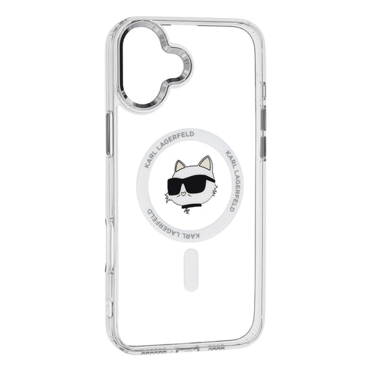 Coque MagSafe pour Apple iPhone 16, Karl Lagerfeld, IML Metal Choupette's Head, Blanche