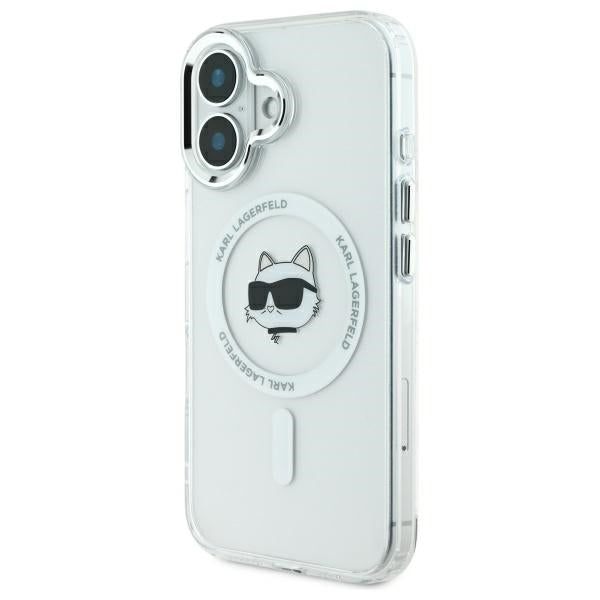 Coque MagSafe pour Apple iPhone 16, Karl Lagerfeld, IML Metal Choupette's Head, Blanche