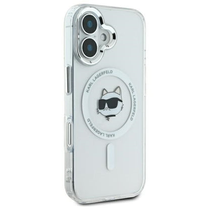 Coque MagSafe pour Apple iPhone 16, Karl Lagerfeld, IML Metal Choupette's Head, Blanche