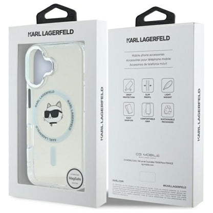 Coque MagSafe pour Apple iPhone 16, Karl Lagerfeld, IML Metal Choupette's Head, Blanche