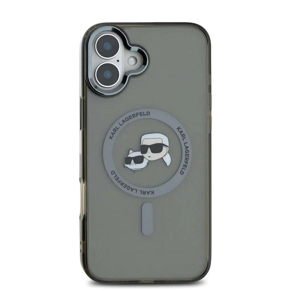 Housse MagSafe pour Apple iPhone 16, Karl Lagerfeld, IML Metal Karl & Choupette's Heads, Noire