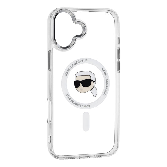 Coque MagSafe pour Apple iPhone 16, Karl Lagerfeld, IML Metal Karl's Head, Blanche