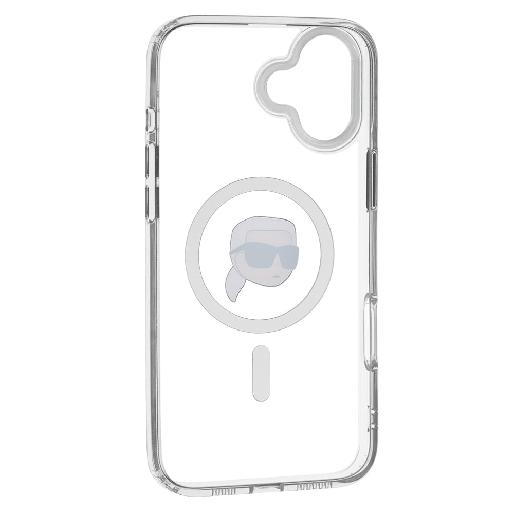 Coque MagSafe pour Apple iPhone 16, Karl Lagerfeld, IML Metal Karl's Head, Blanche