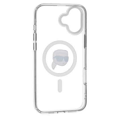 Coque MagSafe pour Apple iPhone 16, Karl Lagerfeld, IML Metal Karl's Head, Blanche