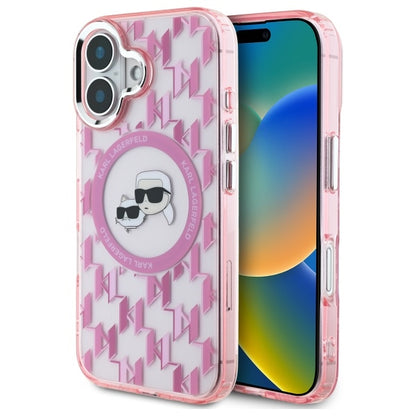 Coque MagSafe pour Apple iPhone 16, Karl Lagerfeld, IML Monogramme Karl & Têtes de Choupette, Rose