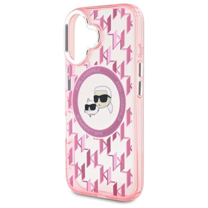 Coque MagSafe pour Apple iPhone 16, Karl Lagerfeld, IML Monogramme Karl & Têtes de Choupette, Rose