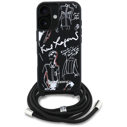 Étui MagSafe pour Apple iPhone 16, Karl Lagerfeld, Saffiano Crossbody, Noir