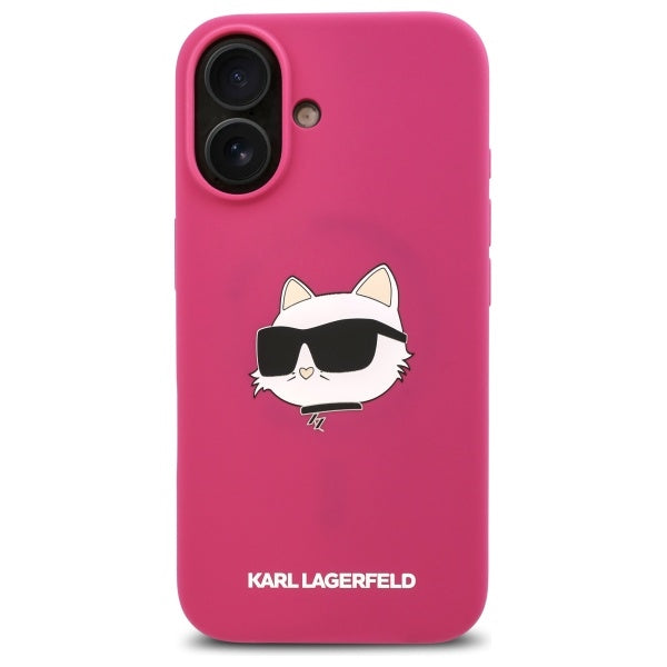 Housse MagSafe pour Apple iPhone 16, Karl Lagerfeld, Silicone Tête de Choupette, Fuchsia