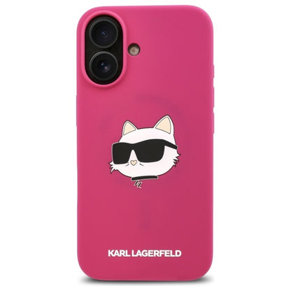 Housse MagSafe pour Apple iPhone 16, Karl Lagerfeld, Silicone Tête de Choupette, Fuchsia