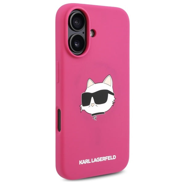 Housse MagSafe pour Apple iPhone 16, Karl Lagerfeld, Silicone Tête de Choupette, Fuchsia