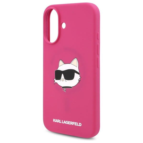 Housse MagSafe pour Apple iPhone 16, Karl Lagerfeld, Silicone Tête de Choupette, Fuchsia