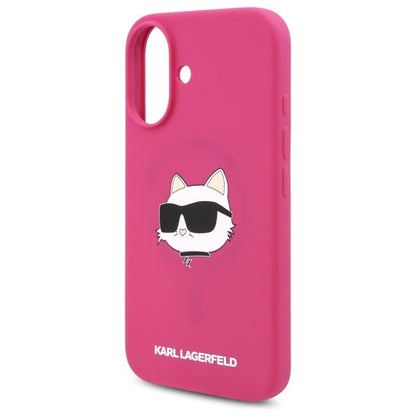 Housse MagSafe pour Apple iPhone 16, Karl Lagerfeld, Silicone Tête de Choupette, Fuchsia