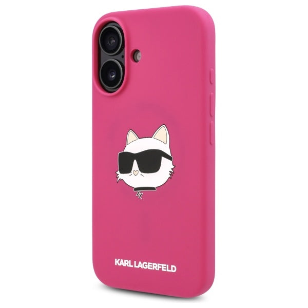 Housse MagSafe pour Apple iPhone 16, Karl Lagerfeld, Silicone Tête de Choupette, Fuchsia