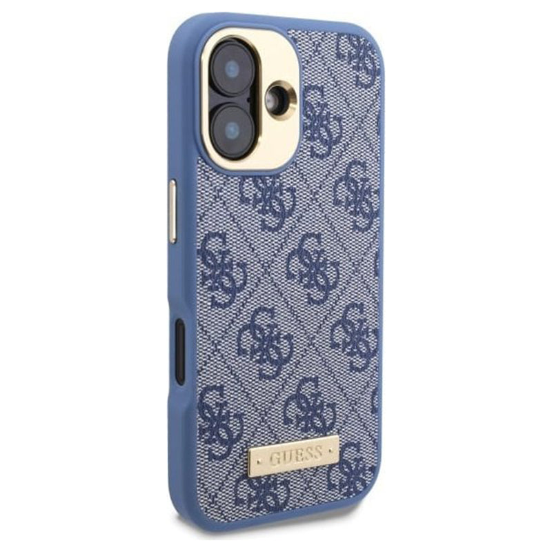 Coque MagSafe pour Apple iPhone 16 Plus, Guess, Plaque Logo 4G, Bleue