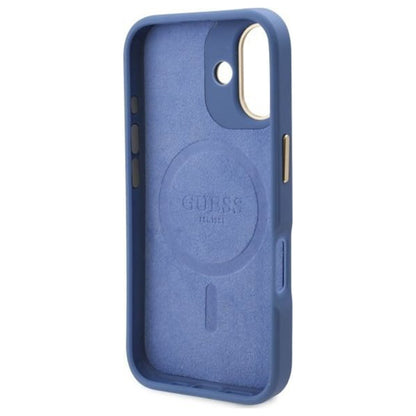 Coque MagSafe pour Apple iPhone 16 Plus, Guess, Plaque Logo 4G, Bleue