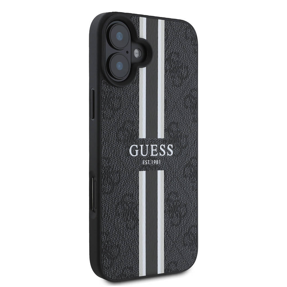 Étui MagSafe pour Apple iPhone 16 Plus, Guess, 4G Printed Stripes, Noir