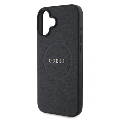 Étui MagSafe pour Apple iPhone 16 Plus, Guess, Anneau Doré Grainé, Noir
