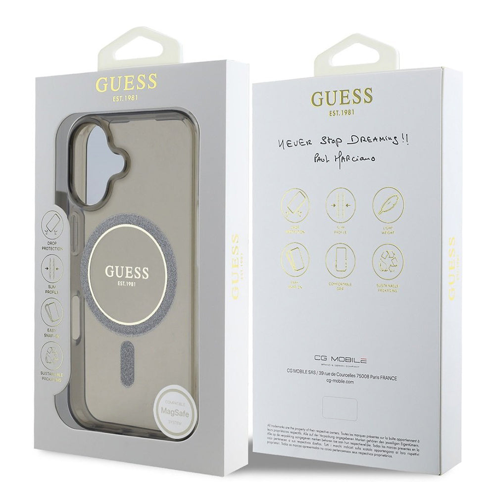 Étui MagSafe pour Apple iPhone 16 Plus, Guess, IML Glitter Circle, Noir