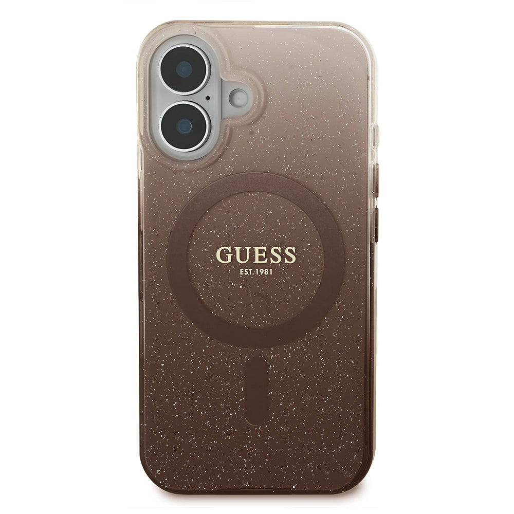 Étui MagSafe pour Apple iPhone 16 Plus, Guess, IML Glitter Gradient, Marron