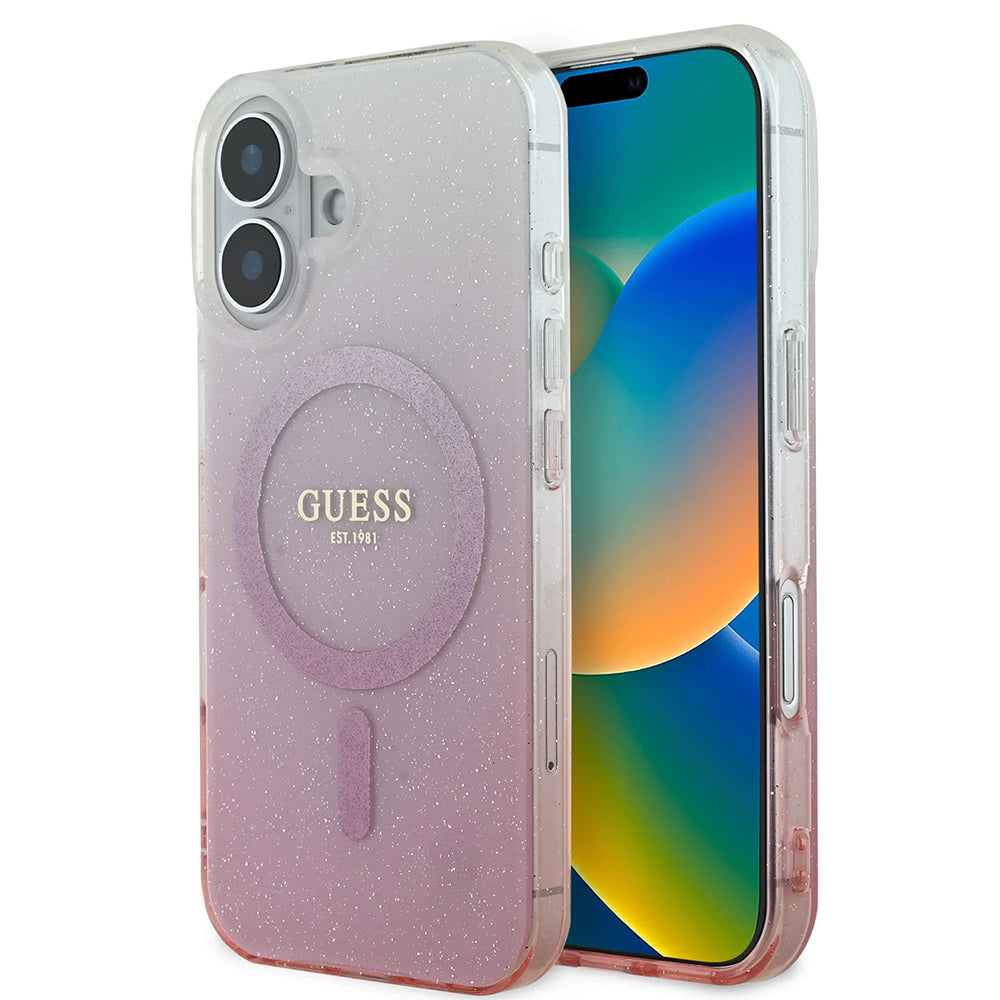 Coque MagSafe pour Apple iPhone 16 Plus, Guess, IML Glitter Gradient, Rose