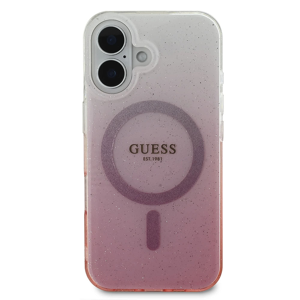 Coque MagSafe pour Apple iPhone 16 Plus, Guess, IML Glitter Gradient, Rose