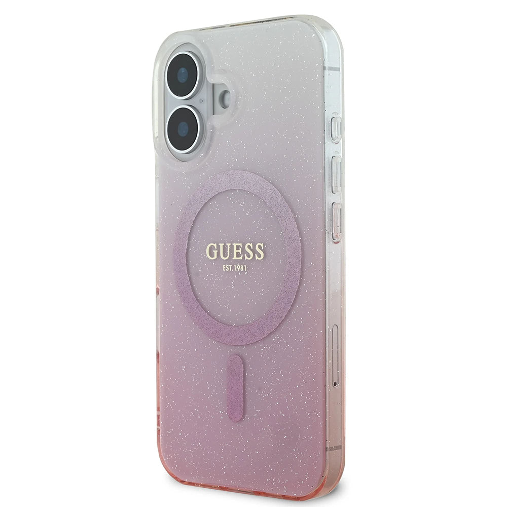 Coque MagSafe pour Apple iPhone 16 Plus, Guess, IML Glitter Gradient, Rose