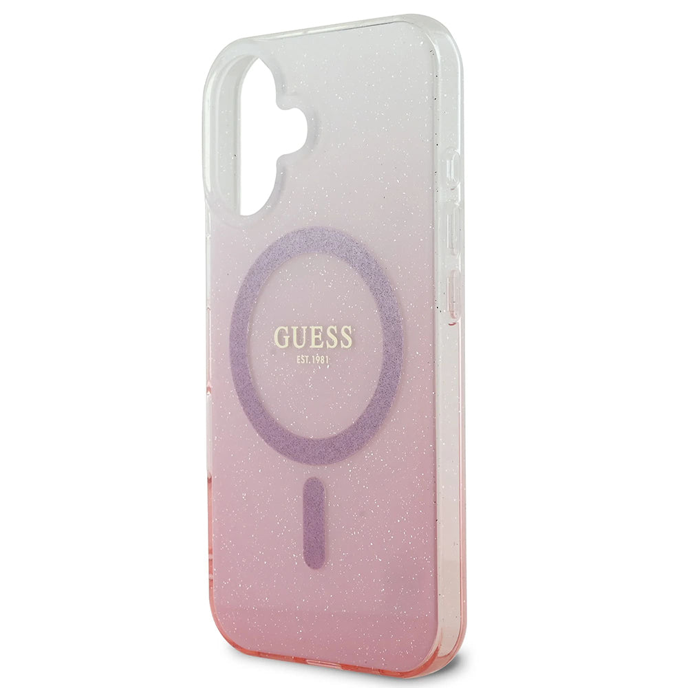Coque MagSafe pour Apple iPhone 16 Plus, Guess, IML Glitter Gradient, Rose