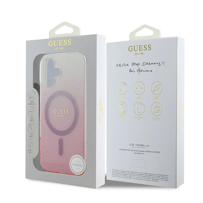 Coque MagSafe pour Apple iPhone 16 Plus, Guess, IML Glitter Gradient, Rose