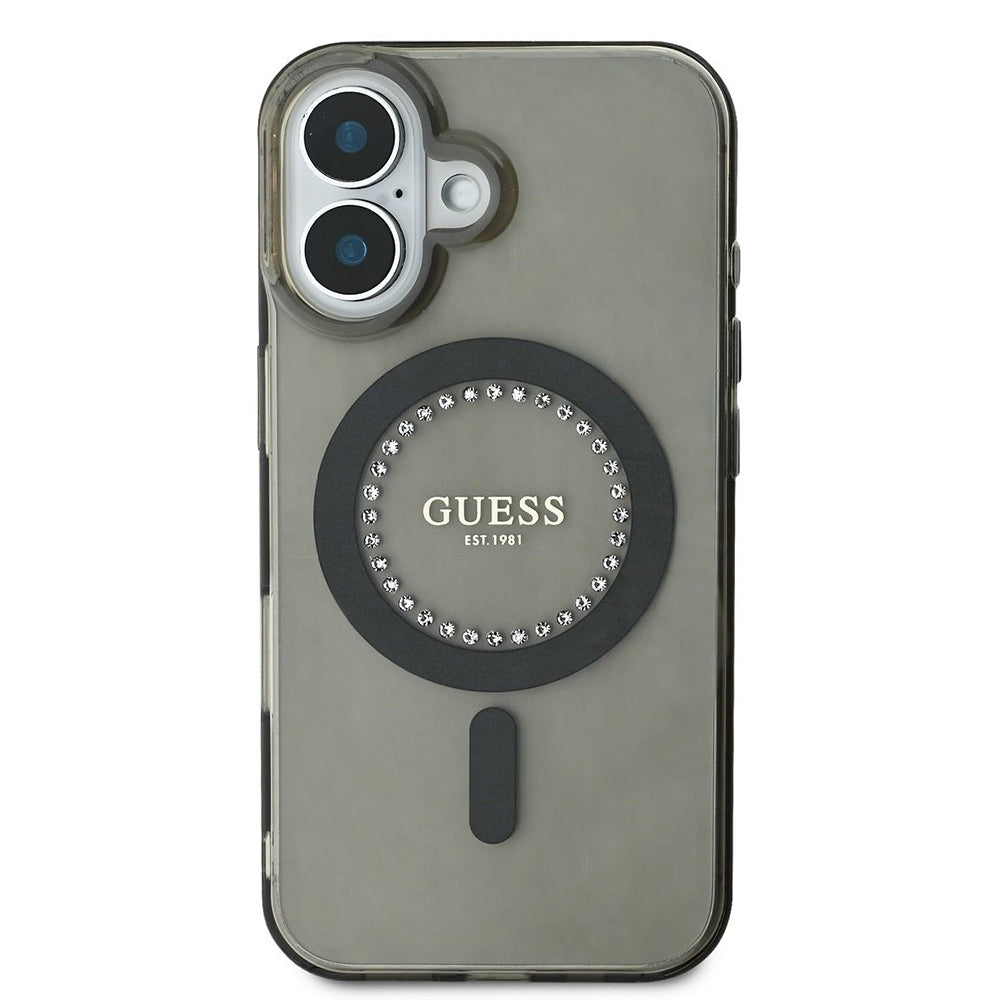 Coque MagSafe pour Apple iPhone 16 Plus, Guess, IML Rhinestone, Noire