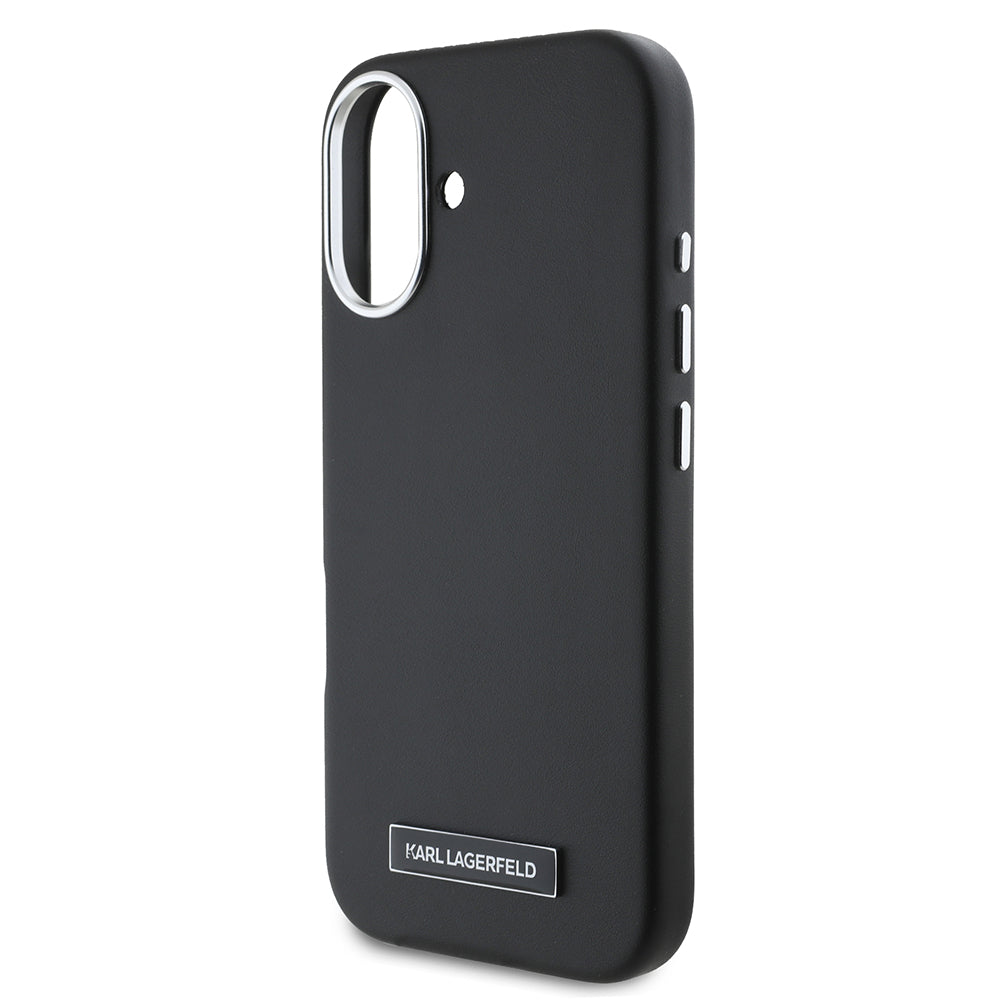 Étui MagSafe pour Apple iPhone 16 Plus, Karl Lagerfeld, Plaque Métallique FW, Noir